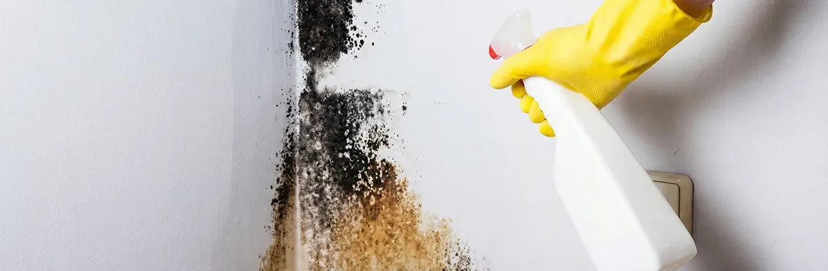 visible mold growth on an interior wall being treated during mold removal service in Worcester, MA