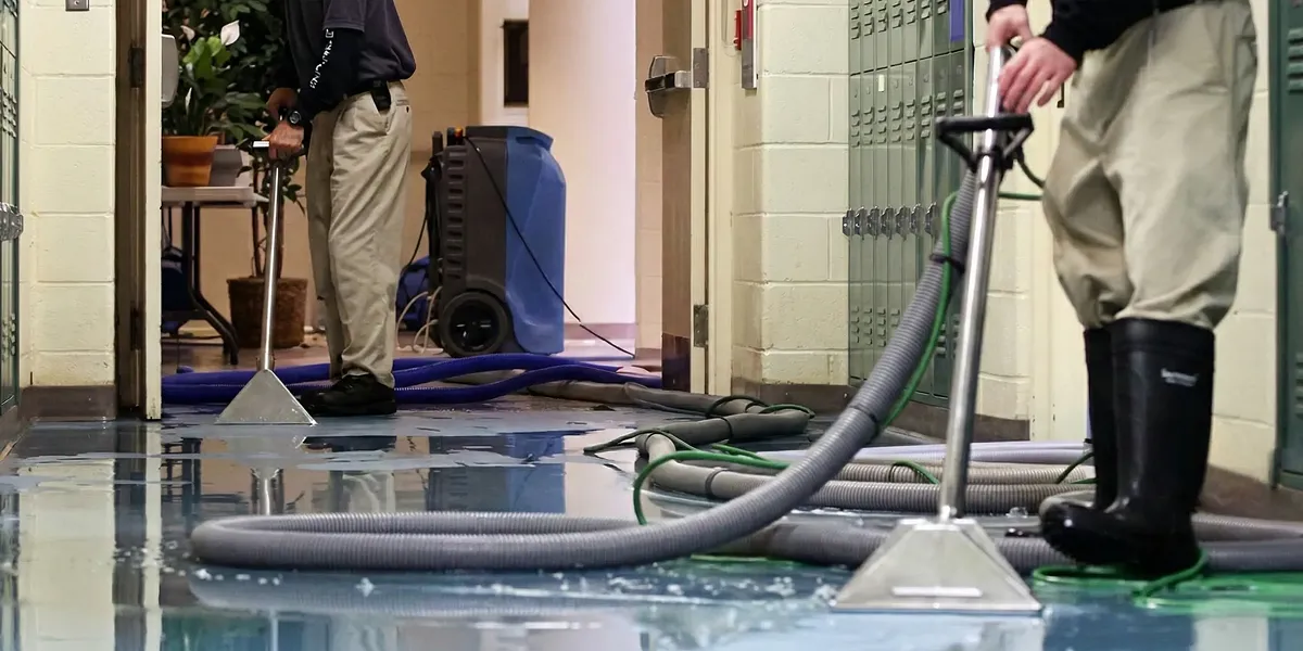 water damage restoration technicians performing professional water extraction inside a property in Worcester, MA